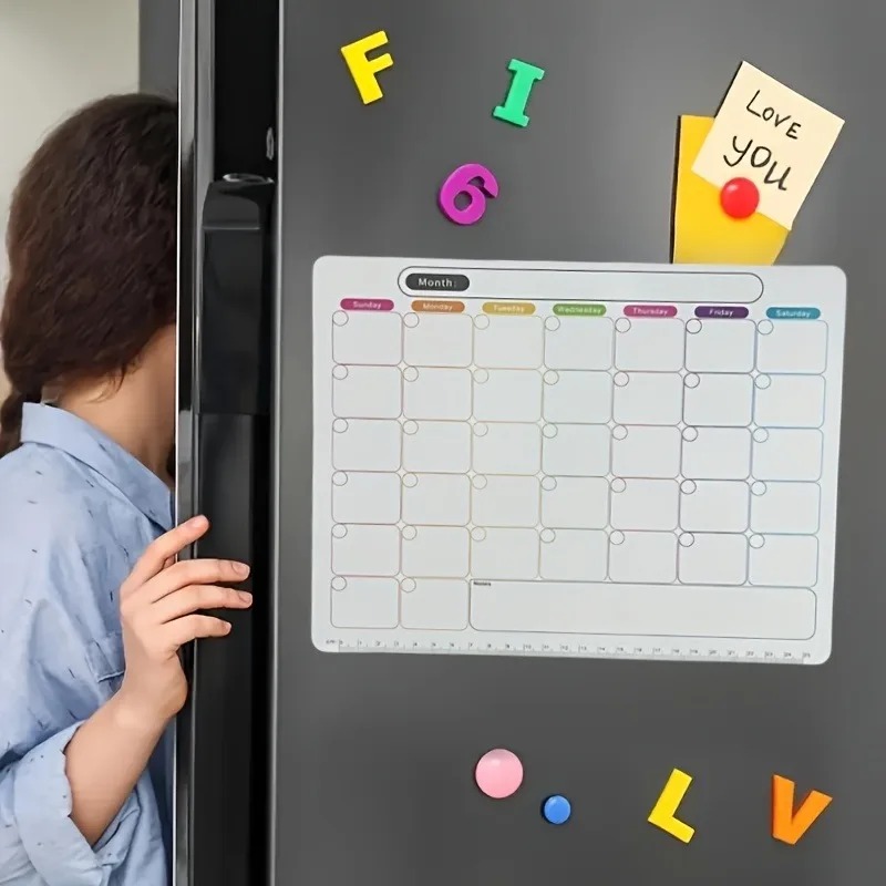A Refrigerator Magnet ,Monthly And Weekly Planner, Magnetic Calendar Sticker, Soft Note Message Board