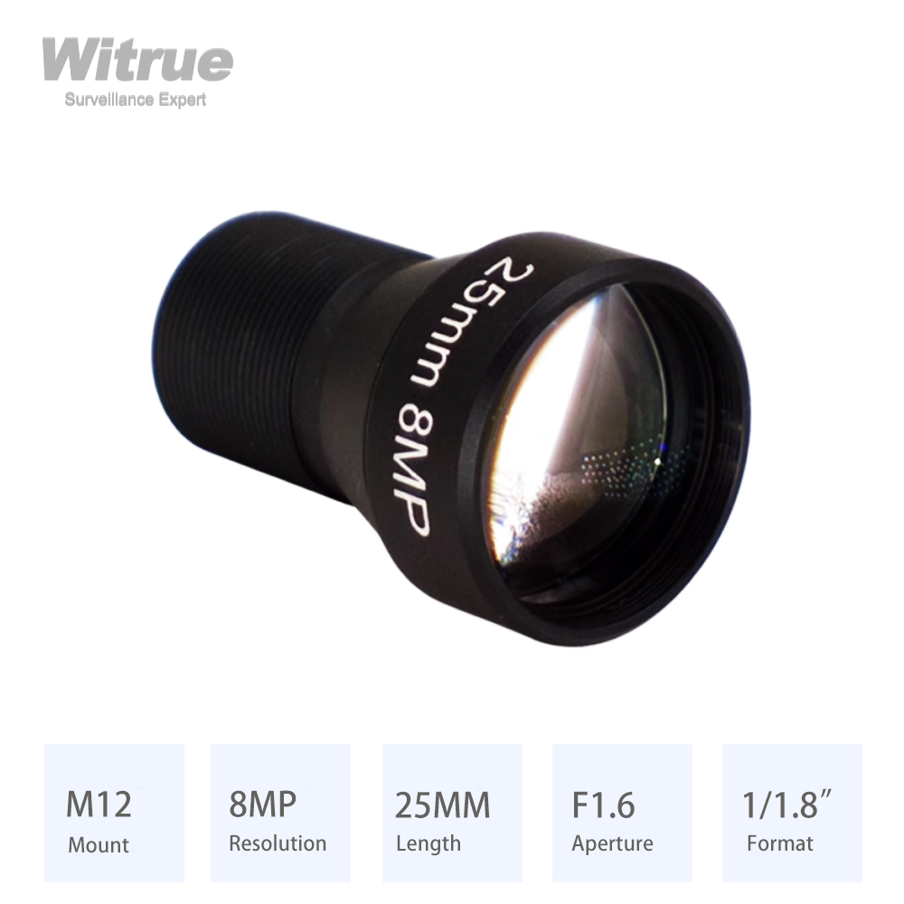 Witrue HD 4K 8MP CCTV lens 25MM M12 Mount Low Distortion Aperture F1.6 Format 1/1.8" with 650nm IR filter for Action Camera