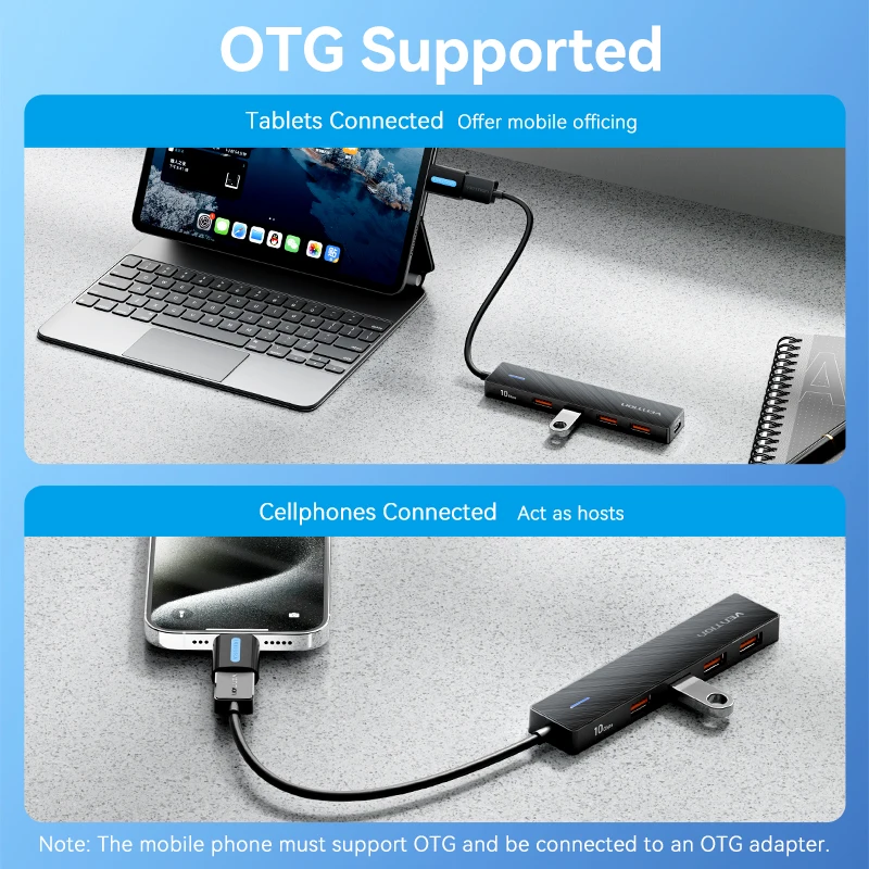 Vention USB Hub 3,2 10 Gbit/s 4 Port ABS Hub USB für Laptop Multi Splitter Adapter Für Xiaomi Macbook PC Computer Zubehör