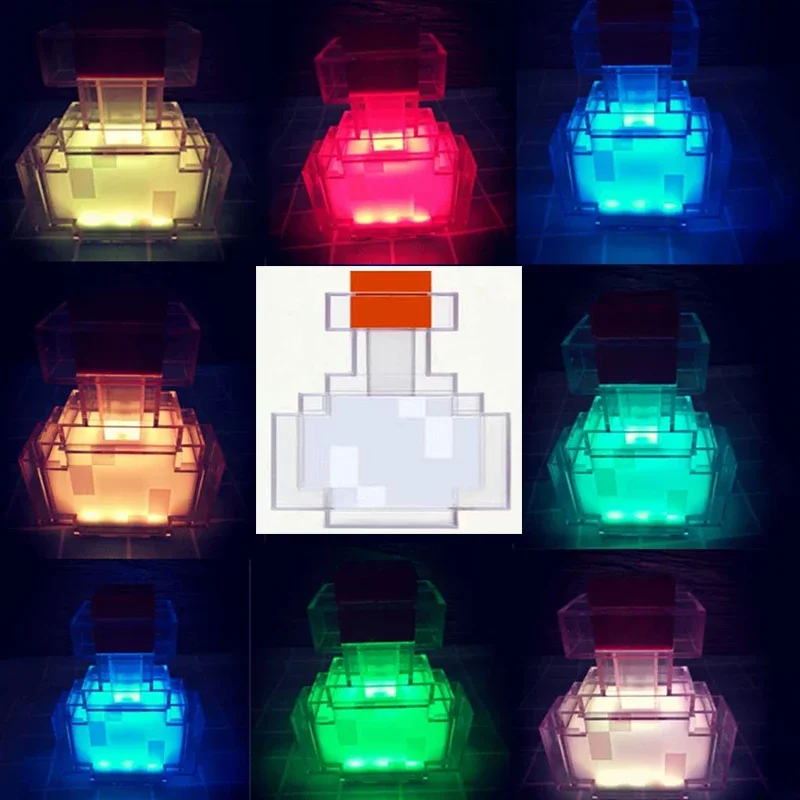 MC Game Brownstone lámpara de antorcha LED 8 colores luz de noche LED lámpara de mesa decorativa para dormitorio carga USB con hebilla juguetes para niños regalos