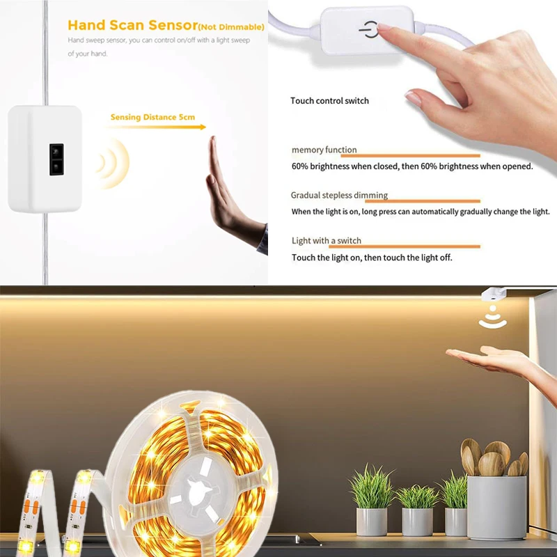 Lampada a striscia LED DC USB 5V dimmer intelligente spazzata a mano interruttore a induzione controllo retroilluminazione nastro lampada TV nastro camera da letto decorazione della casa