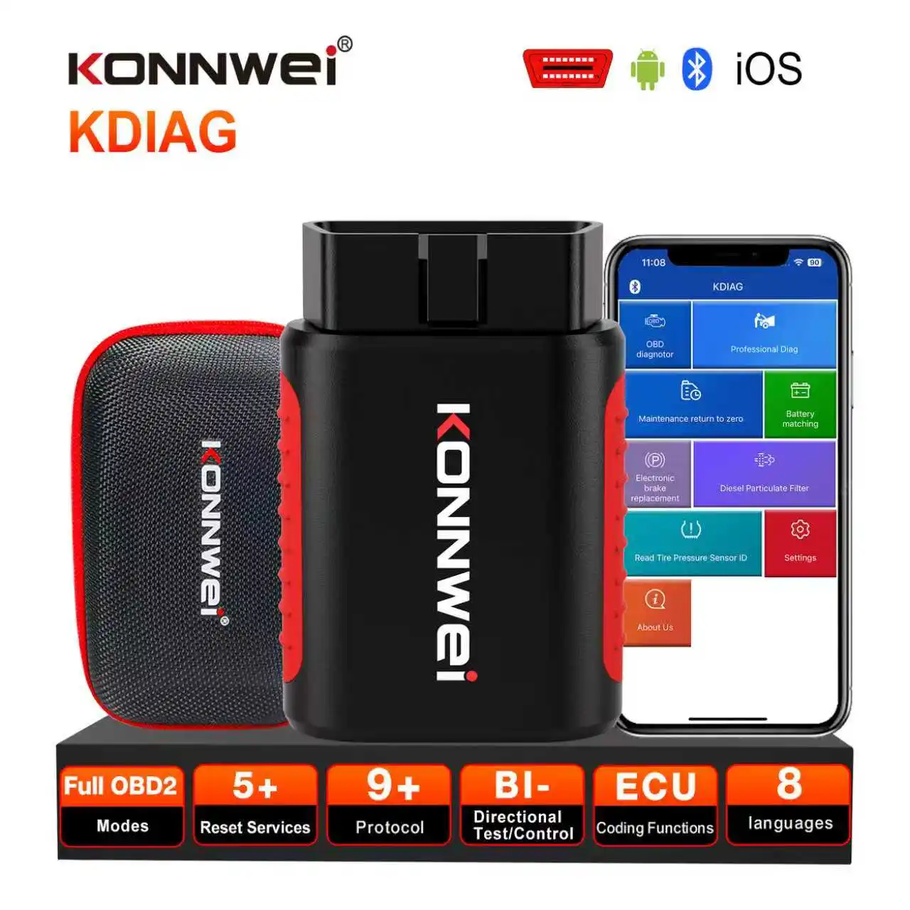 KONNWEI KDIAG MINI 2023, полный системный автоматический сканер, сброс SAS EPB, обслуживающий программатор ECU, OBD OBD2, автомобильный диагностический инструмент, pk Thinkdiag