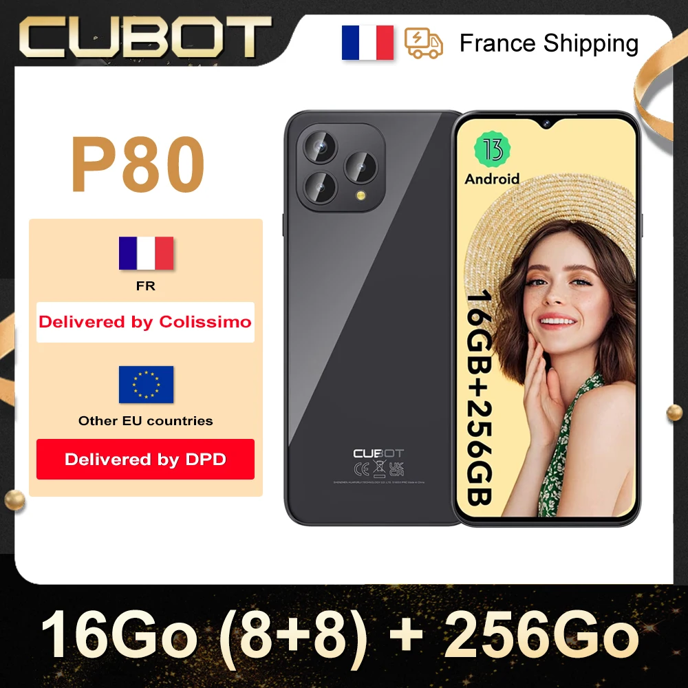 Cubot Global Version Smartphone Android P80, telefono Android 13, RAM da 8GB, ROM da 256GB/512GB, NFC, grande schermo da 6.583 ", fotocamera da 48mp