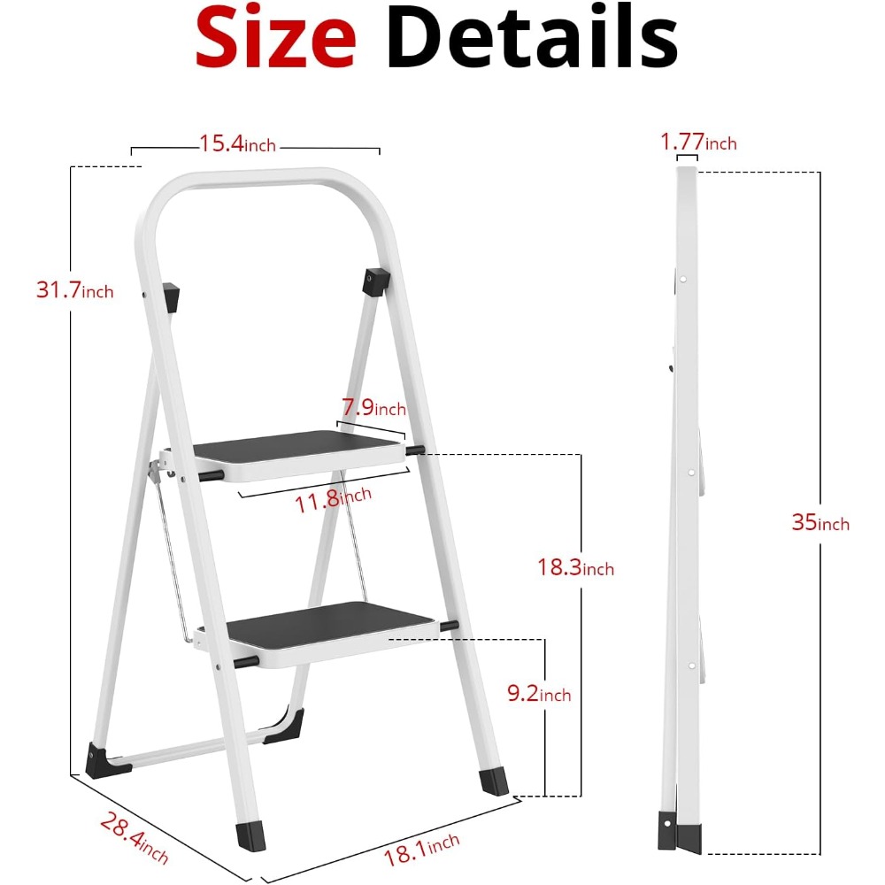 Step Ladder Folding Step Stool for Adults with Anti-Slip Pedal,330 lbs Capacity for Kitchen, Home,White