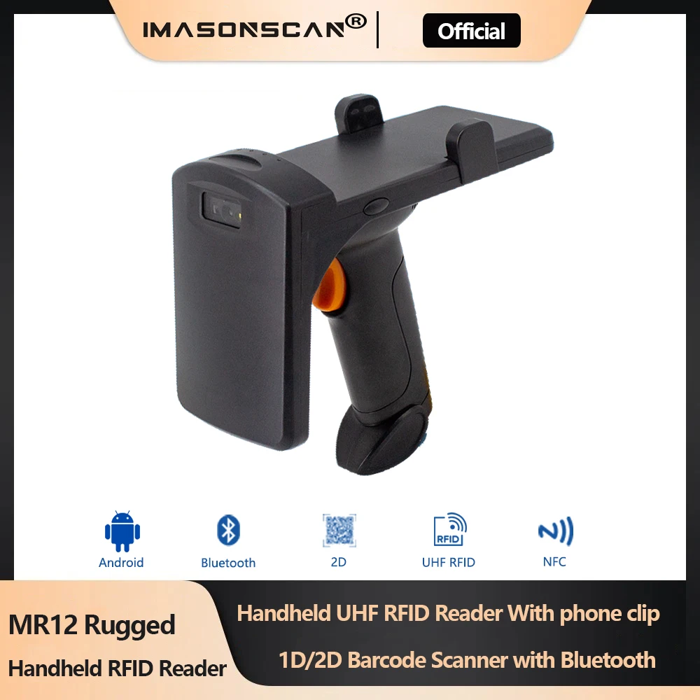 Ручной UHF RFID-считыватель, логистический 1D 2D сканер штрих-кода, КПК, промышленный NFC RFID-метки, считыватель с беспроводным Bluetooth 2,4G