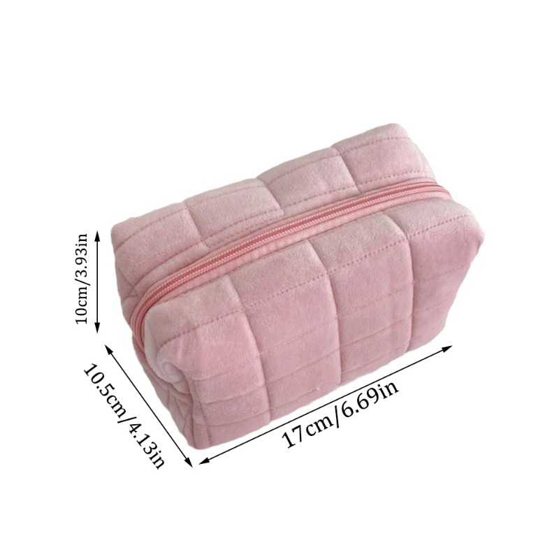 Cute Soft Plush Small Cosmetic Bag Portable Travel Pouch Solid Color Zipper Toiletry Storage Organizer for Women Makeup Bag