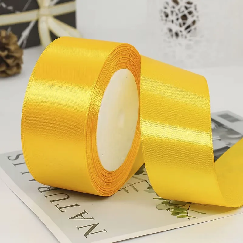 22 เมตร/ม้วน 4 ซม.ซาตินริบบิ้นหัตถกรรมโบว์ DIY ห่อของขวัญไวน์สีแดงสีส้มสีเหลืองสีเขียวสีฟ้าสีม่วงสีดําสีเทาทองสีขาวริบบิ้น