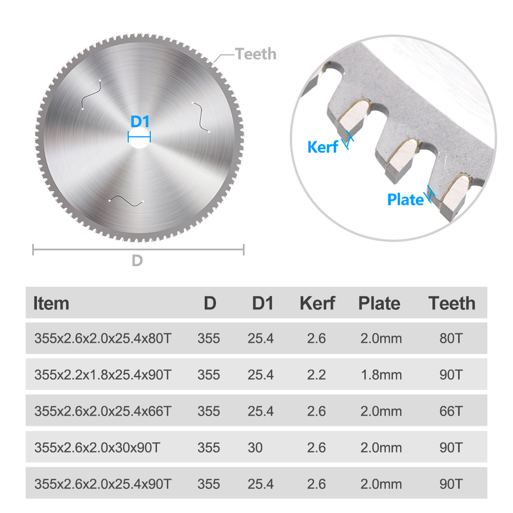 XCAN Metallschneideblatt 355 mm Kreissägeblatt für Aluminium Eisen Stahl Metall Trennscheibe Hartmetall-Sägeblatt 66T 80T 90T