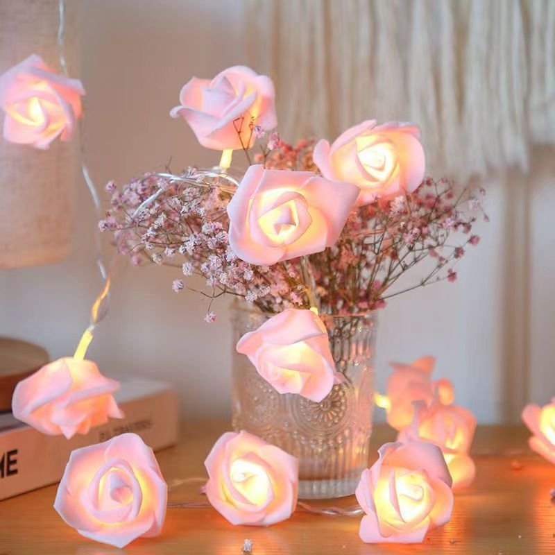 Guirnalda de luces rosas de 1,5/3m, guirnalda de flores con pilas, luces de hadas, decoración para fiesta de boda y San Valentín, luces de Navidad
