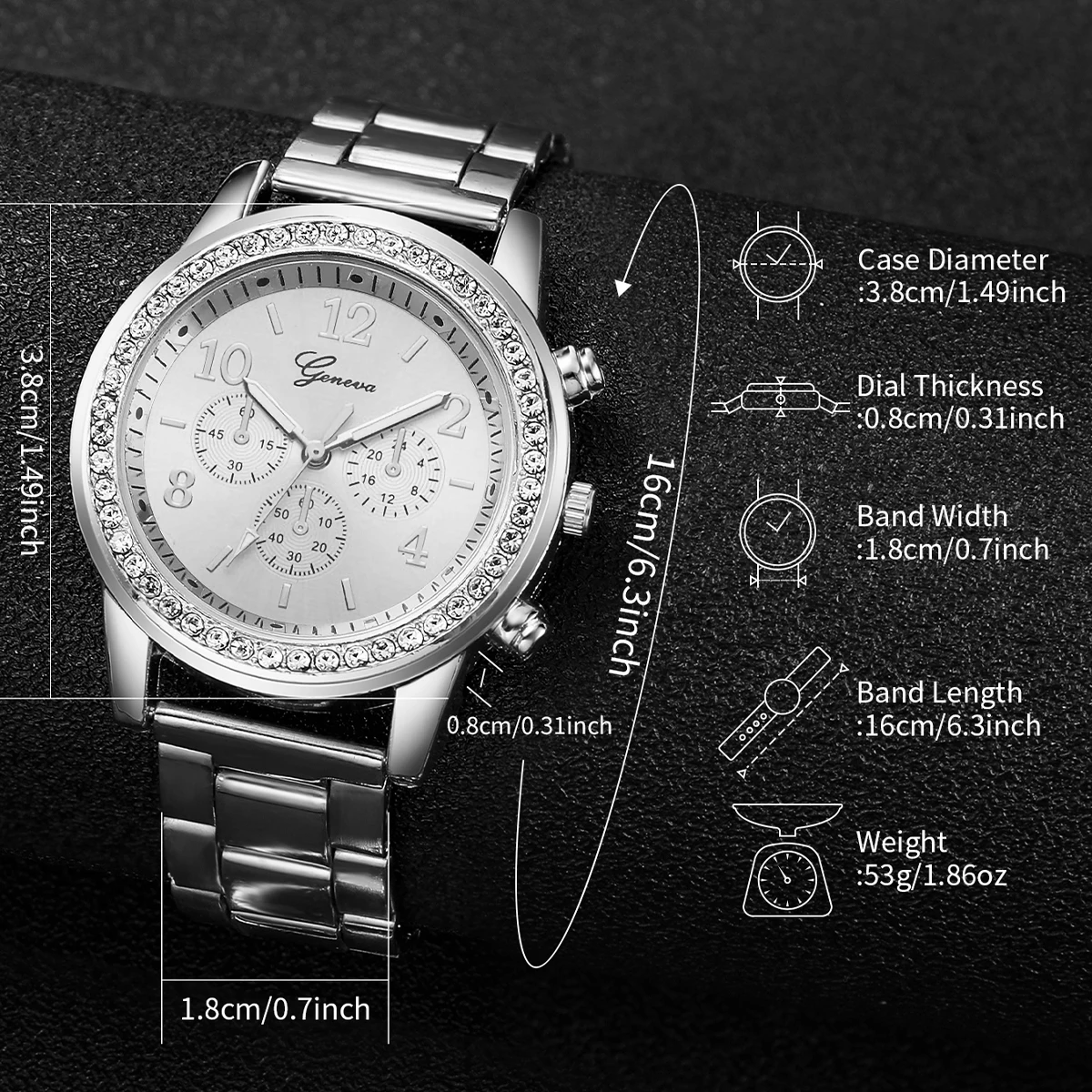 6 unids/set de relojes de cuarzo a la moda para mujer, reloj de pulsera con banda de acero inoxidable y diamantes de imitación, conjunto de joyería (sin caja)