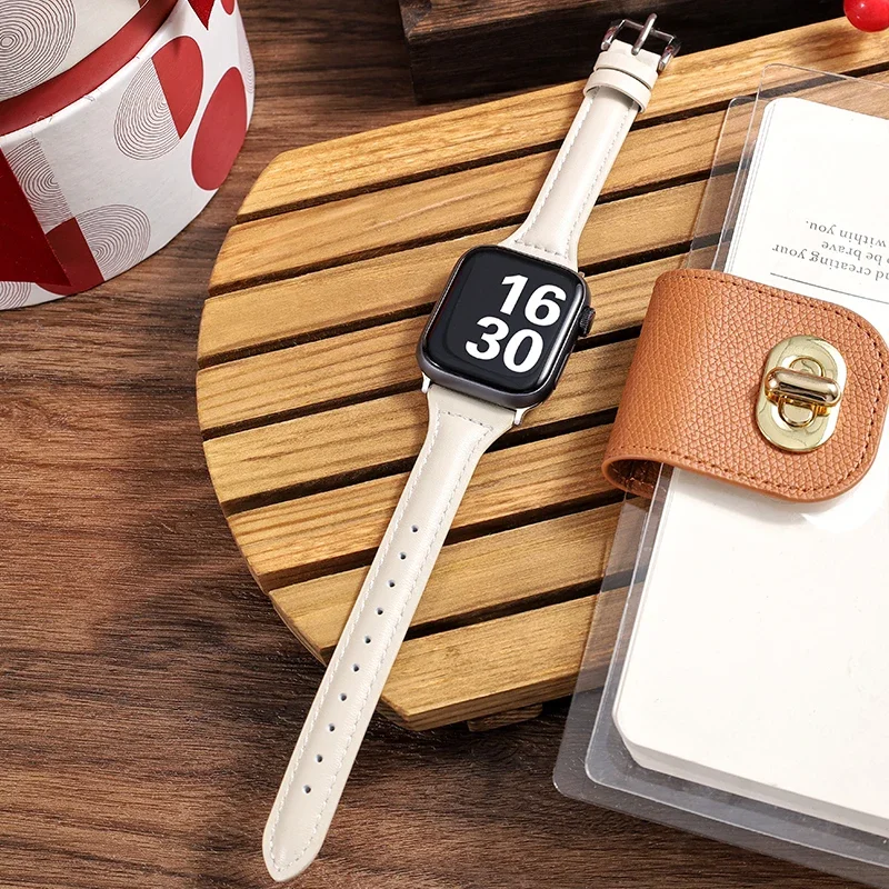 Slim Leather Strap For Apple Watch Series 10 42/46mm 9 8 7 41mm 45mm Band 38/42mm Ultra 49mm Bracelet iWatch SE 6 5 4 3 40/44mm
