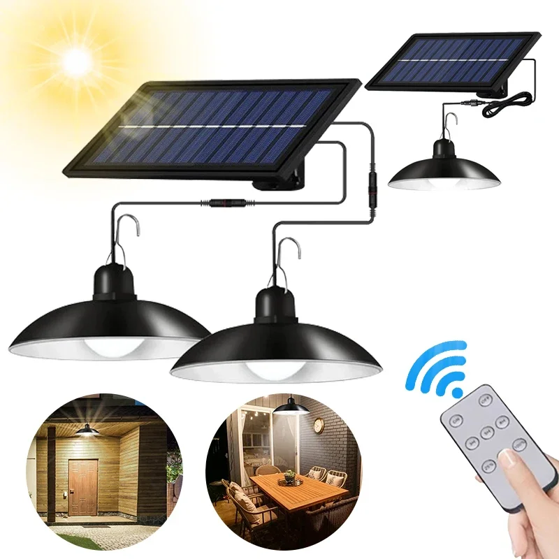 Luz Solar para interiores y exteriores, luz colgante Solar para acampar, luces solares para exteriores, un arrastre, dos luces impermeables