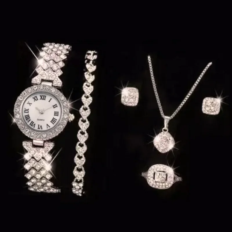 Conjunto de 6 uds de Reloj para mujer, Reloj con esfera romana, diseño de marca de lujo, Reloj de pulsera informal de cuarzo para mujer, conjunto de pulsera para mujer, Reloj para mujer