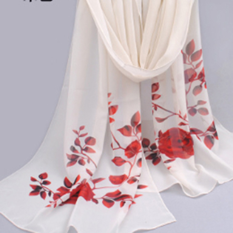 Women's Chiffon Scarf Fashion Casual Butterfly Branch Pattern Long Shawl Versatile Elegant Simple Retro Scarf for Female