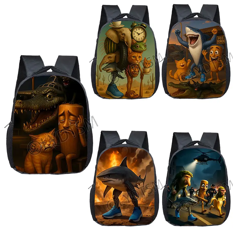 12 Inch Funny Italian Brainrot Print Toddlers Backpack Tung Tung Tung Sahur Cartoon Children BookBags Baby School Bag Gift