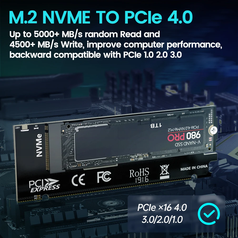JEYI M.2 NVME to PCIe 4.0 X16 Adapter, M.2 NVMe SSD to PCI-e 4.0 Expansion Card, Supports 2280/60/42/30 Solid State Drives