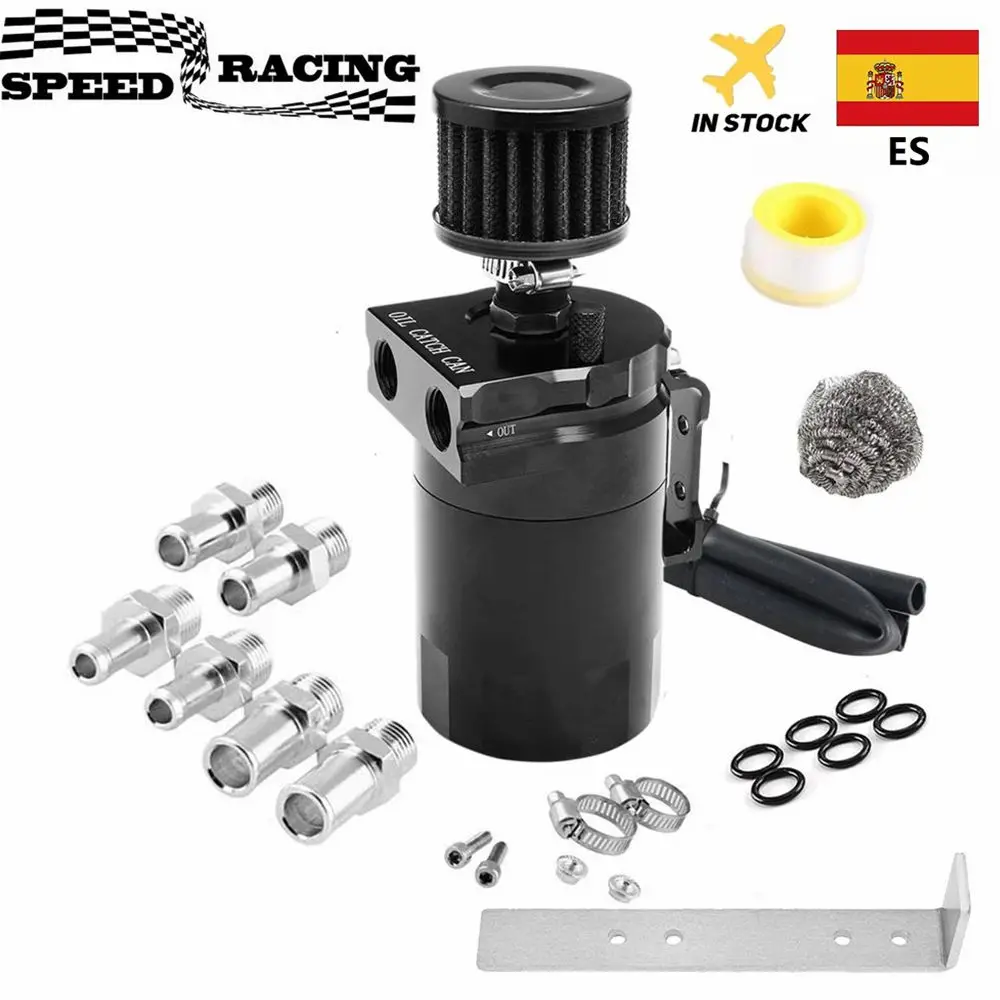 Auto Baffled Oil Catch Can Reservoir Tank met luchtfilter Ontluchter Baffled Aluminium fittingen Oliepeilstokgat Ademende waterkoker