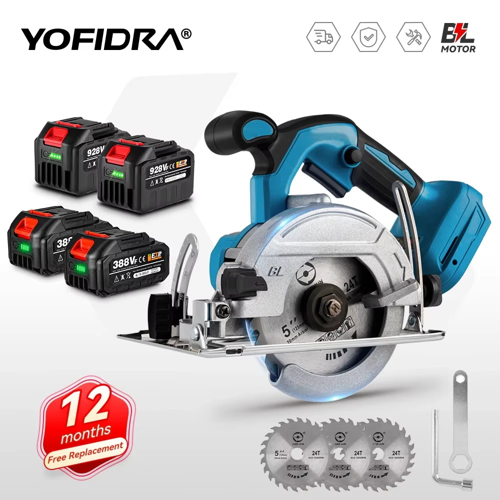 Yofidra Bürstenlose 5 Zoll 125 MM Elektrische Kreissägen Einstellung für Holzbearbeitung Elektrische Schneidwerkzeug Für Makita 18 V Batterie Pin