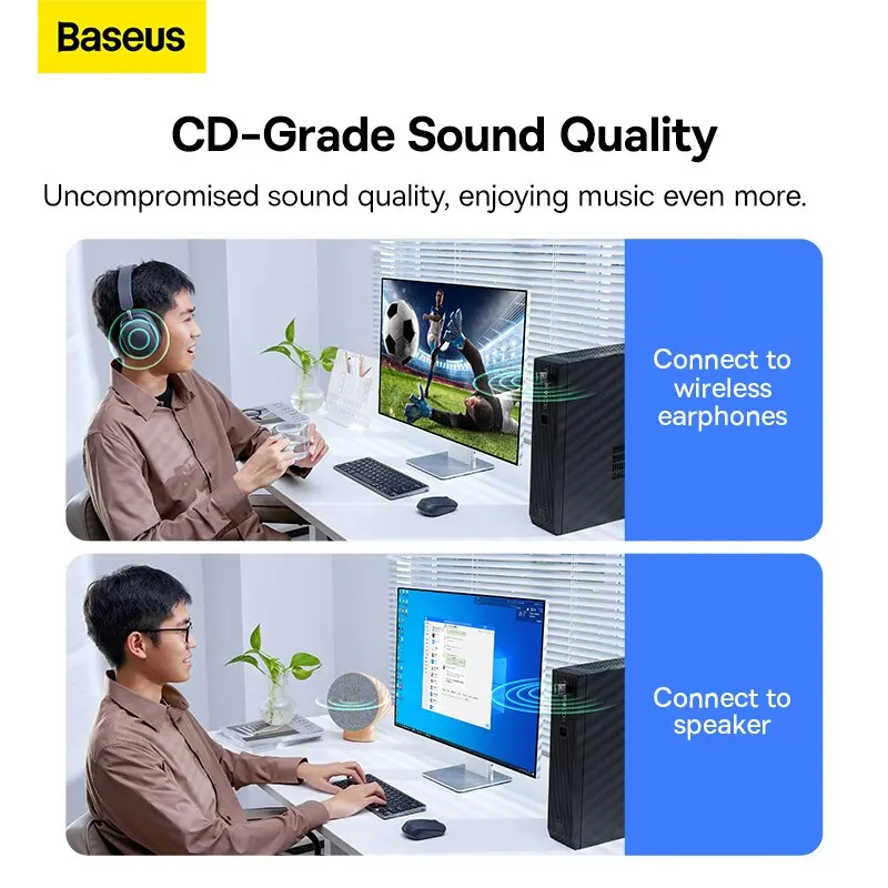 Baseus-BA07 USB Bluetooth 5.3 Dongle Adapter para PC Speaker, Mouse sem fio, Teclado, Receptor De Áudio De Música, Transmissor