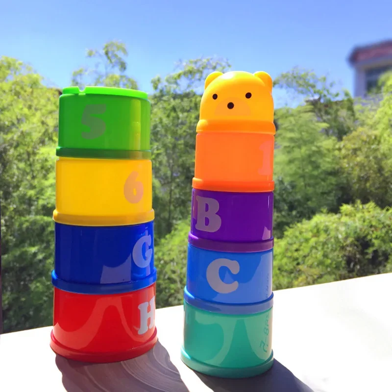 9PCS Fun Rainbow Cups Stacking Cups Figure Letters Baby Educational Toy Fun Stacking Tower Mini Bear Kids Toddler toys