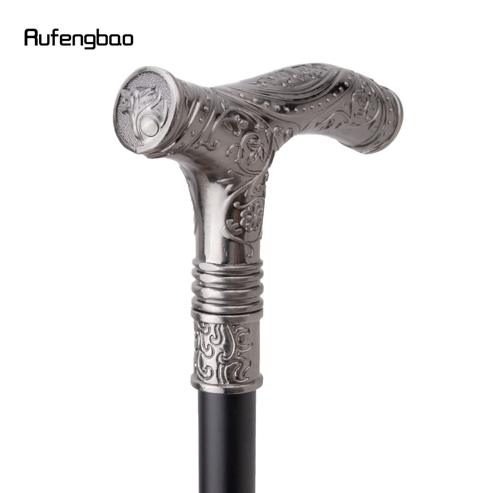 Silver Wolf Head ดอกไม้ Totem บรรเทาเดิน Cane แฟชั่นเดิน Stick สุภาพบุรุษ Crosier ลูกบิดเดิน Stick 93 ซม