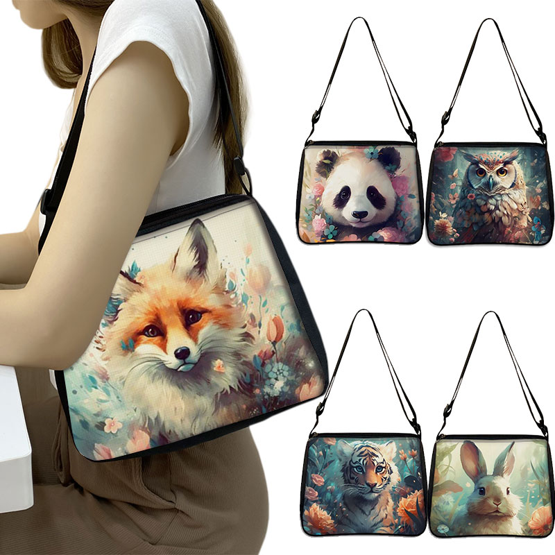 Bolsa De Ombro De Lona Para Mulheres, Tigre, Raposa, Estampa De Coruja, Kawaii Panda, Sacos Mensageiro, Bolsa De axilas, Viagem Sacos Crossbody, Presente
