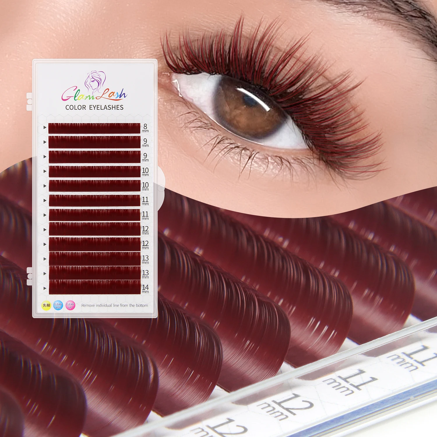 GLAMLASH Цветные ресницы Голубой озеро/лаванда/корица/темно-зеленый/серый матча Индивидуальные натуральные накладные красочные наращивание ресниц