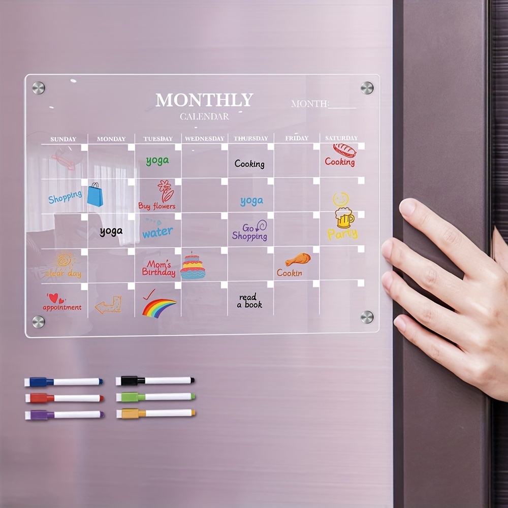 Acrylic Magnetic Monthly Calendar Whiteboard for Refrigerator - Clear Dry Erase Planning Board