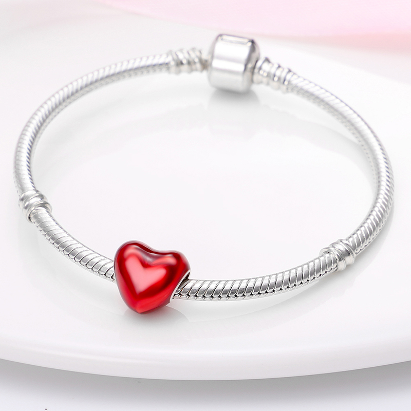 100% 925 Sterling Silver Heart Shape Cherry Red Collection Charm Beads for 3mm Original Bracelet DIY Jewelry Gift