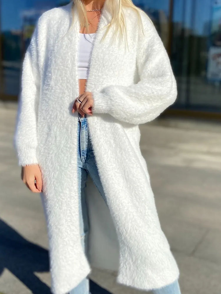 Suéter de mujer Cárdigan esponjoso blanco para mujer Prendas de punto de manga larga Ropa de invierno Punto de terciopelo de visón de imitación