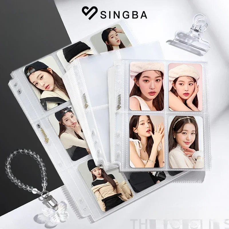 SINGBA 10pcs Clear Sheets Sleeve Acid free-No CPP loose-leaf Pages for A5/A4 Binder 4/ 9grid Pocket 3inch Photocard Protector