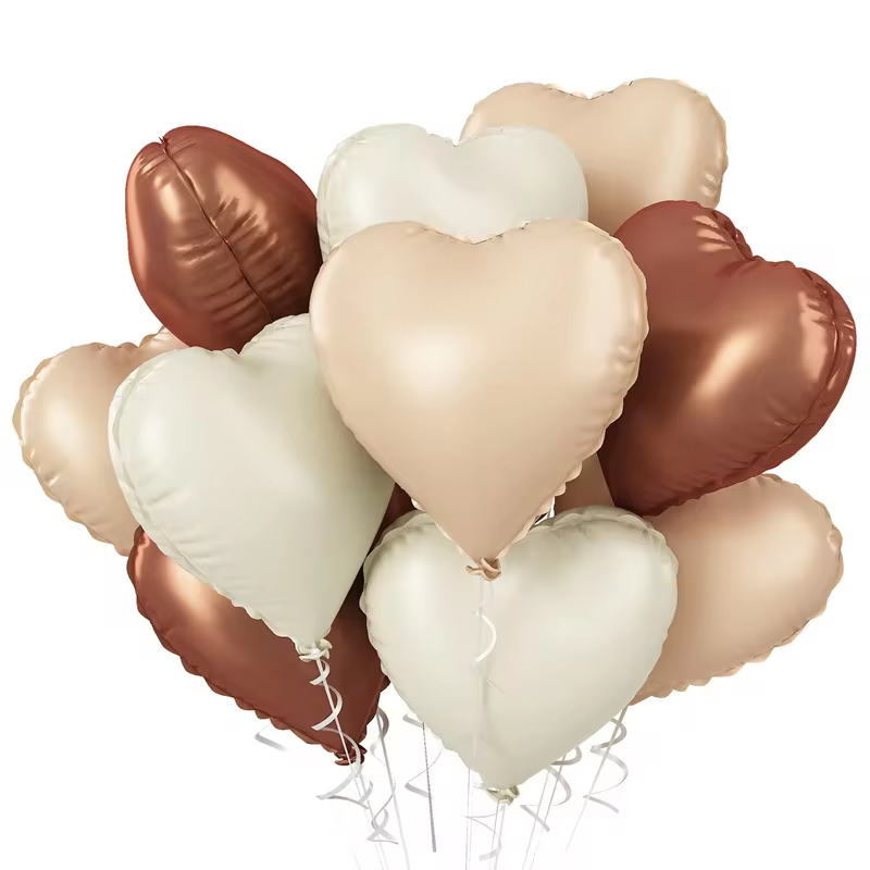 Juego de globos de aluminio con forma de corazón de 18 pulgadas, 10 Uds., café, caramelo, corazón, globos de aluminio para compromiso, cumpleaños, Baby Shower, decoración de boda