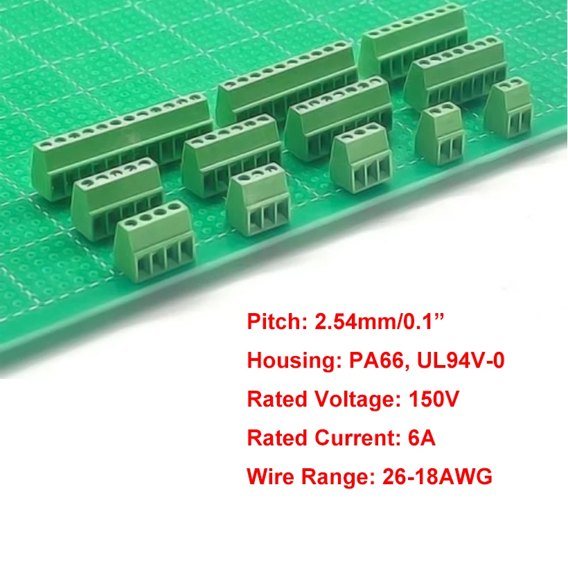 Conector de bloque de terminales de tornillo PCB para cables 2P, 3P, 4P, 5P, 6P, 7P, 8P, 9P, 10P, 16P, 5/10 piezas, KF128, 2,54mm, paso de 0,1 "terminal