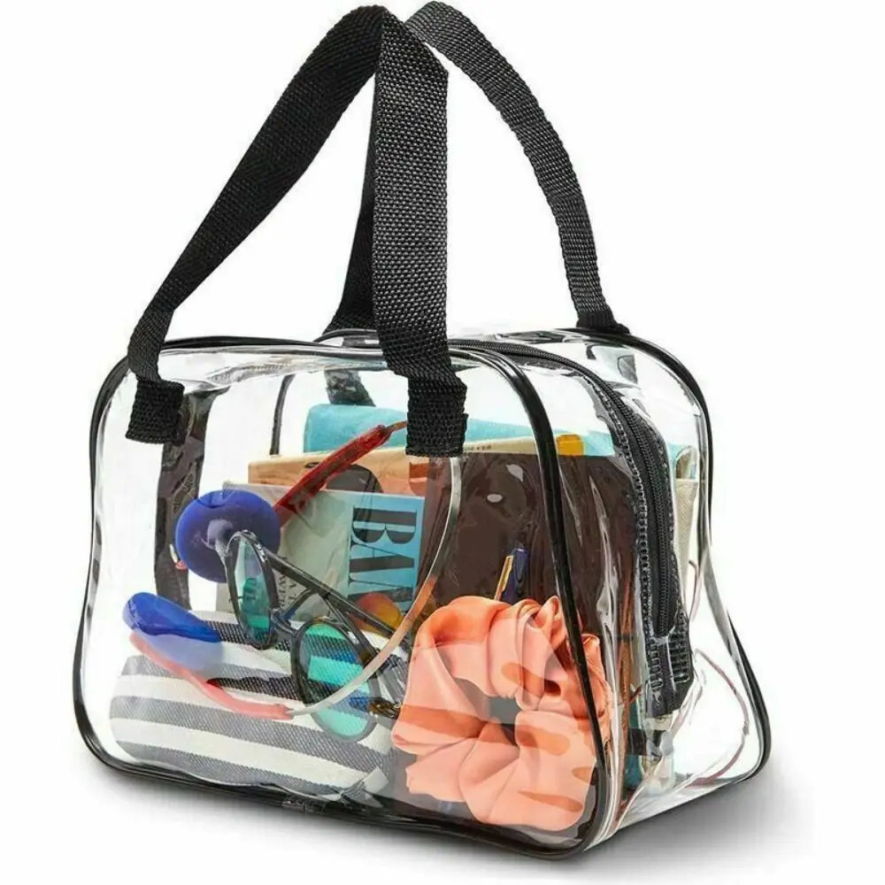 Bolsa de mano transparente aprobada por el estadio, bolso pequeño transparente para viajes y conciertos, bolsa de cosméticos de PVC, bolsa de artículos de tocador de viaje