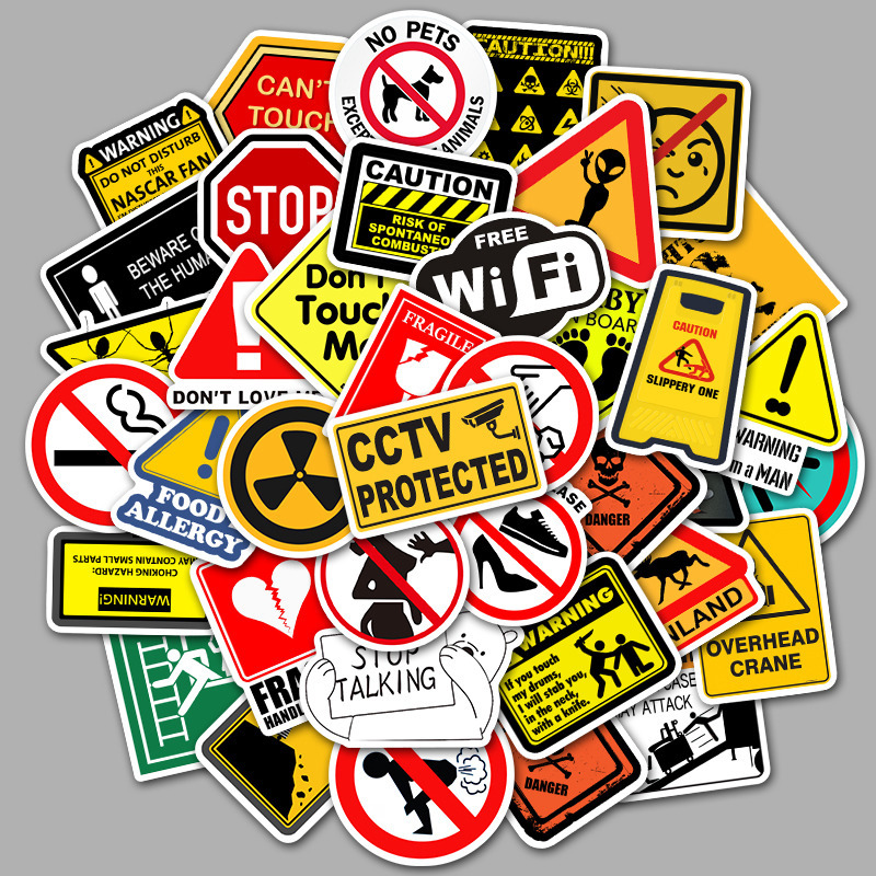 10/30/50Pcs Warning Mark Waterproof Graffiti Sticker Aesthetic Decorative Luggage Laptop Phone Fridge Scrapbook Kids Stickers