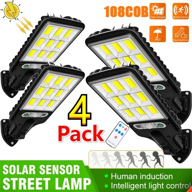Luces de calle solares Lámpara solar de 4500W para exteriores con 3 modos de luz Lámpara de seguridad con sensor de movimiento PIR a prueba de agua para patio de jardín