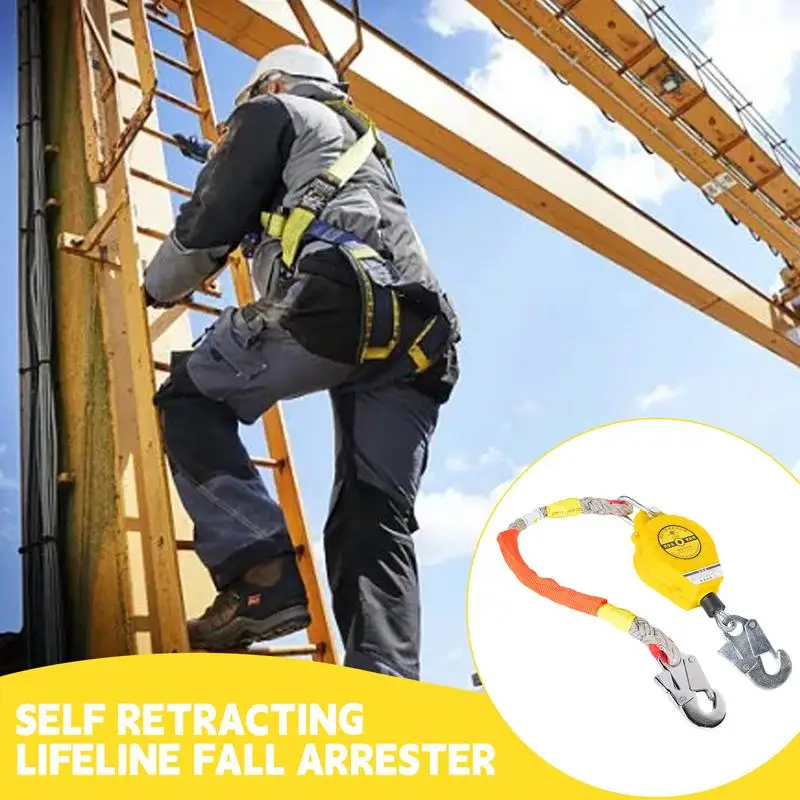 Self Retracting Lifeline 330.7 LBS 150 Kg Retractable Lifeline Fall Arrest System Anti-Rotation Steel Wire Rope Quick-Action