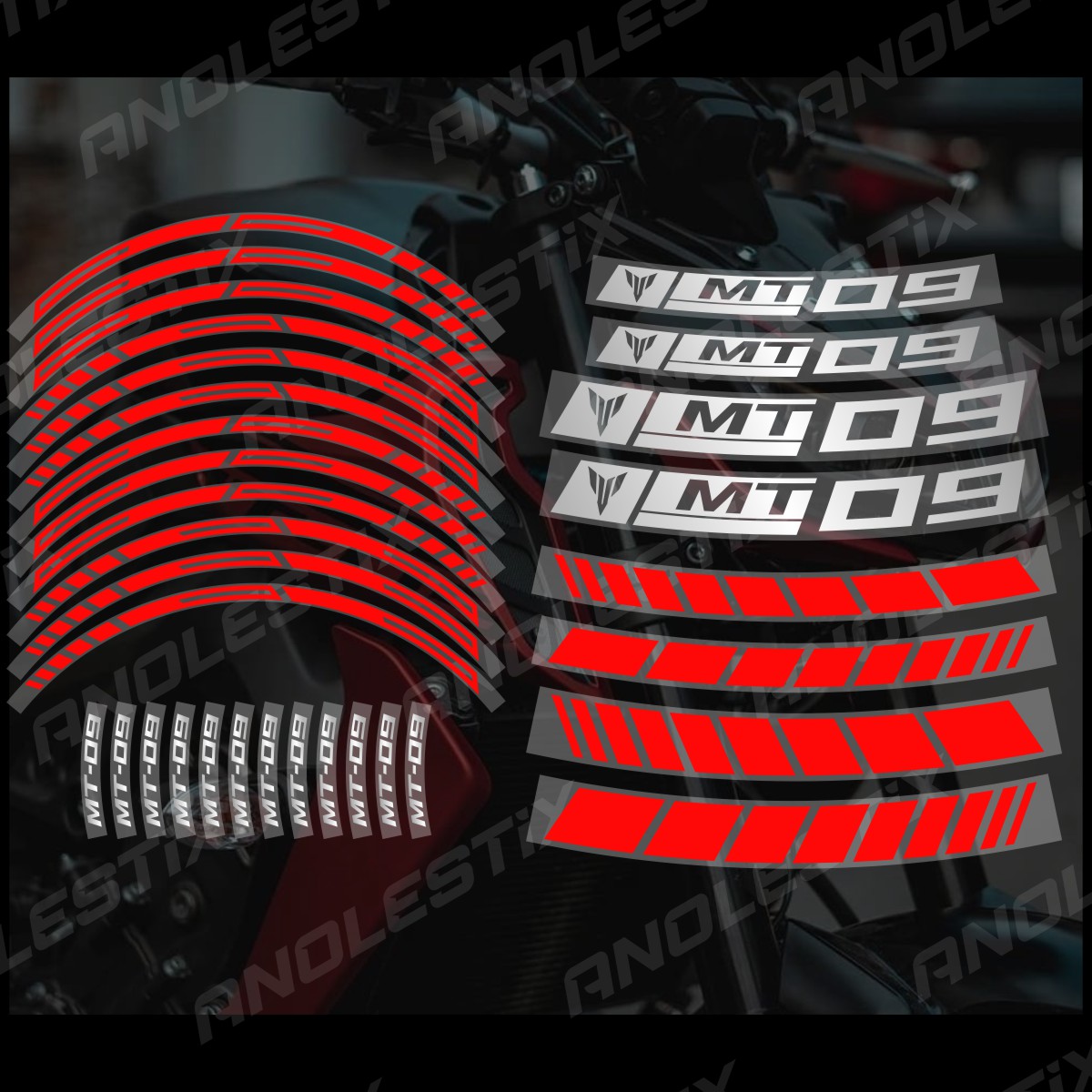 AnoleStix-pegatina reflectante para rueda de motocicleta, calcomanía para cubo, cinta de raya de llanta para YAMAHA MT-09 MT09