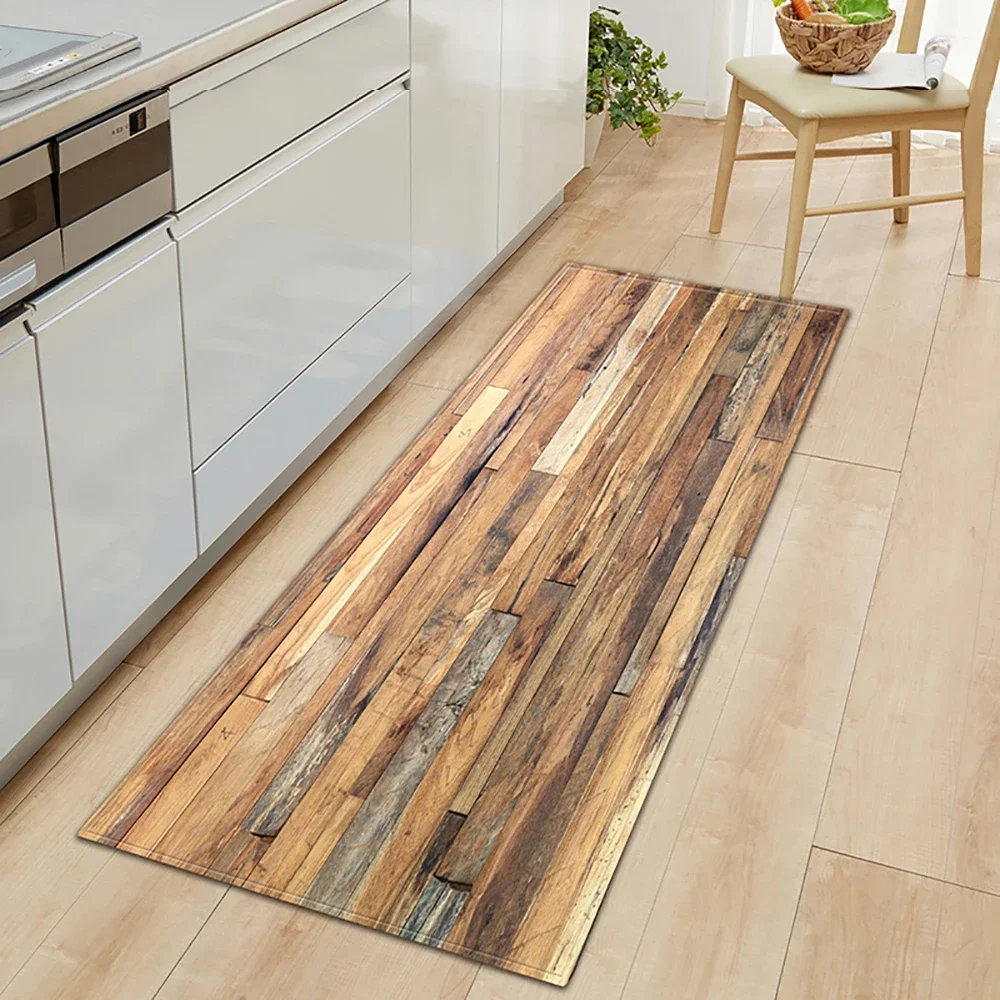 Alfombra de cocina, dormitorio, sala de estar, felpudo de entrada, hogar, pasillo, balcón, alfombra absorbente, alfombra larga antideslizante con patrón de madera
