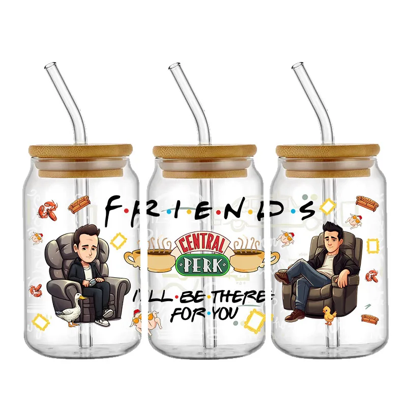 Pegatinas de transferencia de amigos, impermeables, UV, DTF, taza, pegatina envolvente, DIY, calcomanía 3D para vidrio Libbey de 16oz