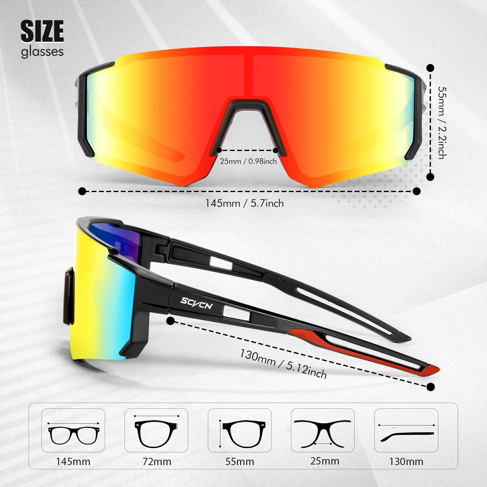 SCVCN Modische Sonnenbrille für Herren, Sport, Radfahren, Brille, Fahrrad, Wandern, Camping, Golf, UV400, Schutzbrille, Damen, Baseball
