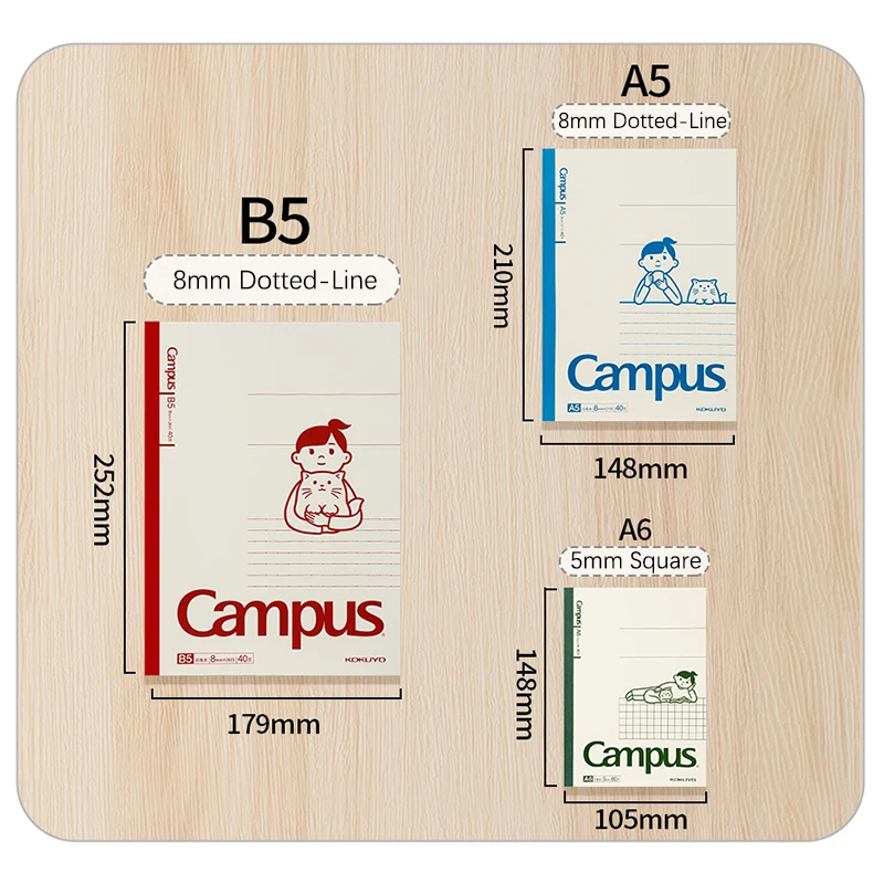 3pcs Kokuyo Campus Notebook Noritake A5 B5 8mm Dotted-Line 40sheets A6 5mm Square 80sheets Notebooks and Journals