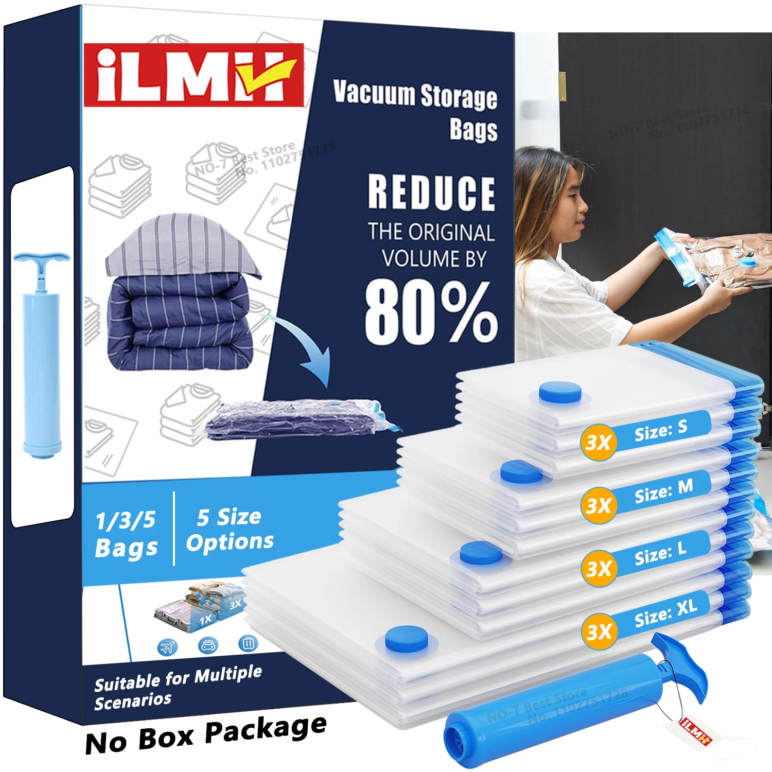 3/5PCS Vacuum Storage Bags For Clothes,Bedding,Space Saving Bags Storage Vacuum Seal Packet,Folding Compressed Organizer Bag