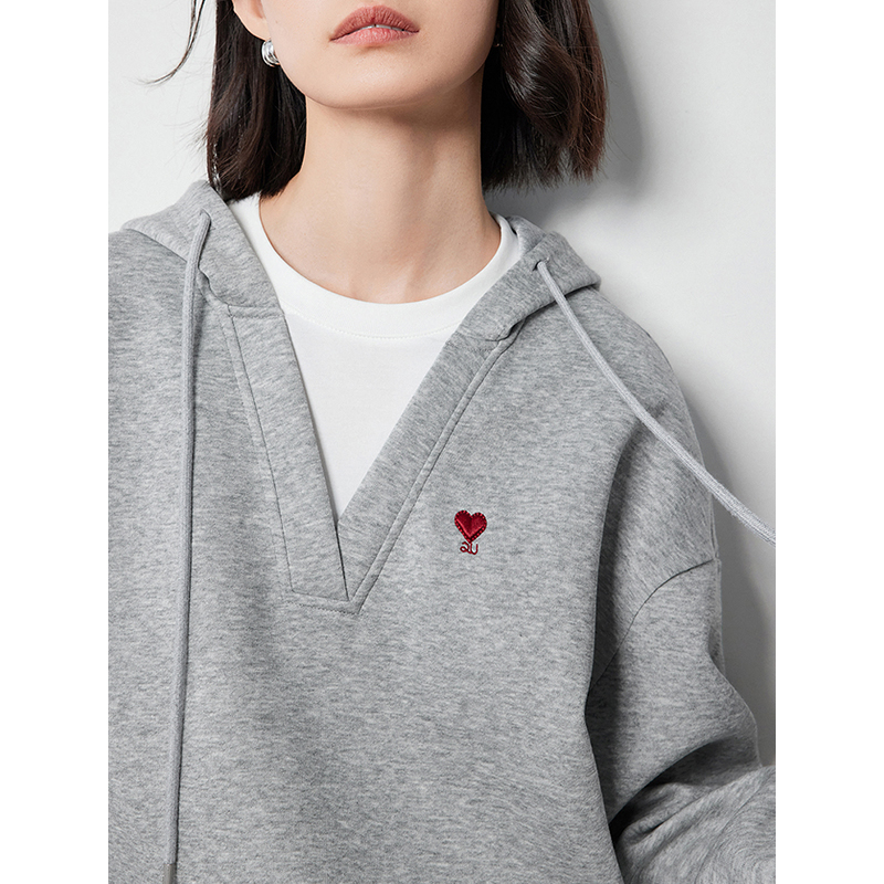 TOYOUTHผู้หญิงHoodiesเสื้อกันหนาว2024ฤดูใบไม้ร่วงใหม่หัวใจรูปแบบเย็บปักถักร้อยปลอม2ชิ้นHooded Pullover Tops