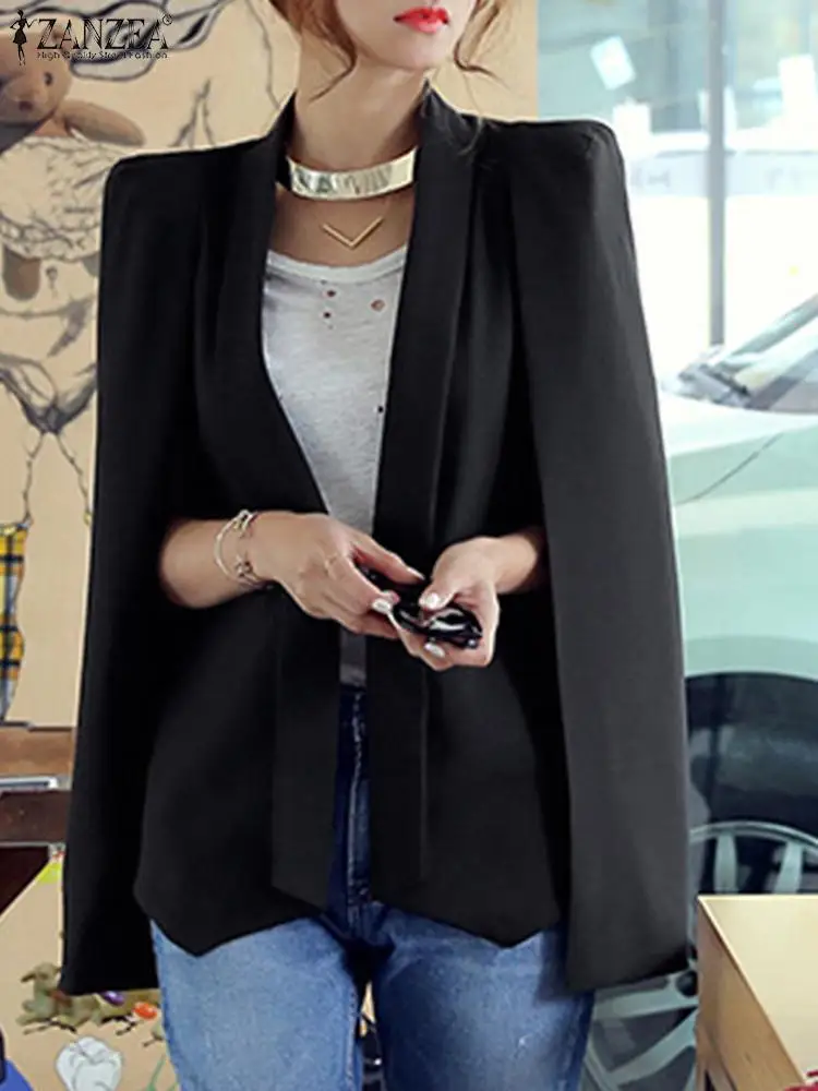 Zanzea เสื้อคลุมมีปกสำหรับผู้หญิง, เสื้อคลุมเบลเซอร์แฟชั่นเสื้อแขนยาวสตรีเสื้อคลุมทำงานสีดำ OL ลำลอง2023ฤดูใบไม้ร่วง