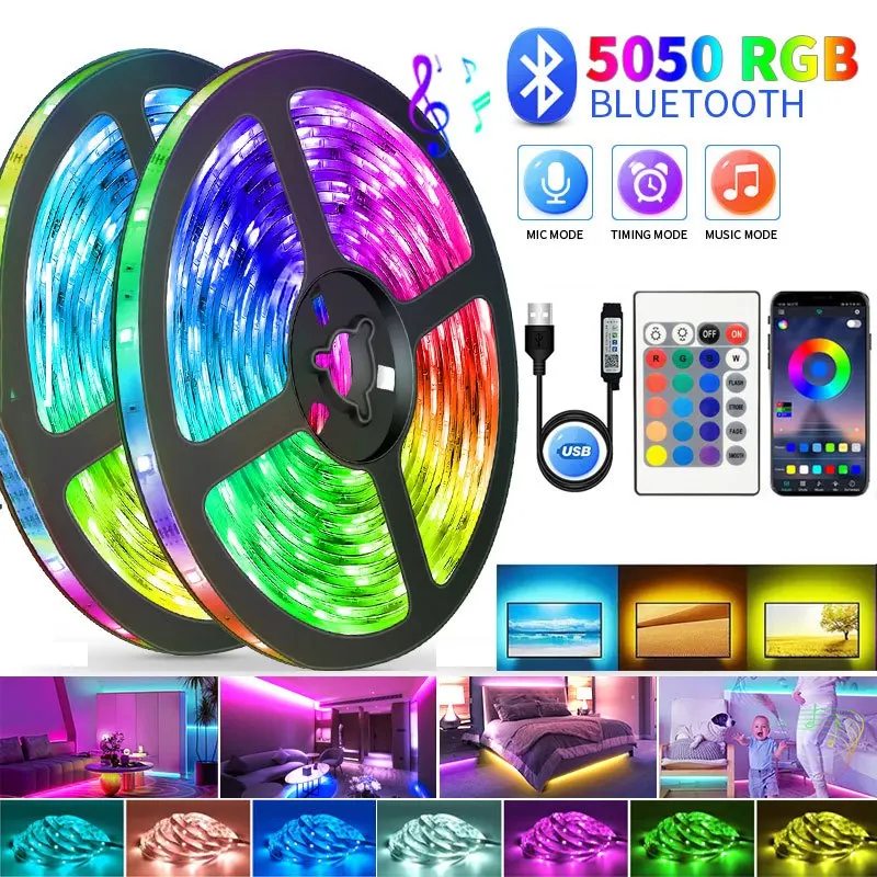 5M 10M 15M 20M RGB 5050 Lampa dekoracyjna Bluetooth USB Fairy Light LED Sterowanie na podczerwień Elastyczna taśma LED do lampy