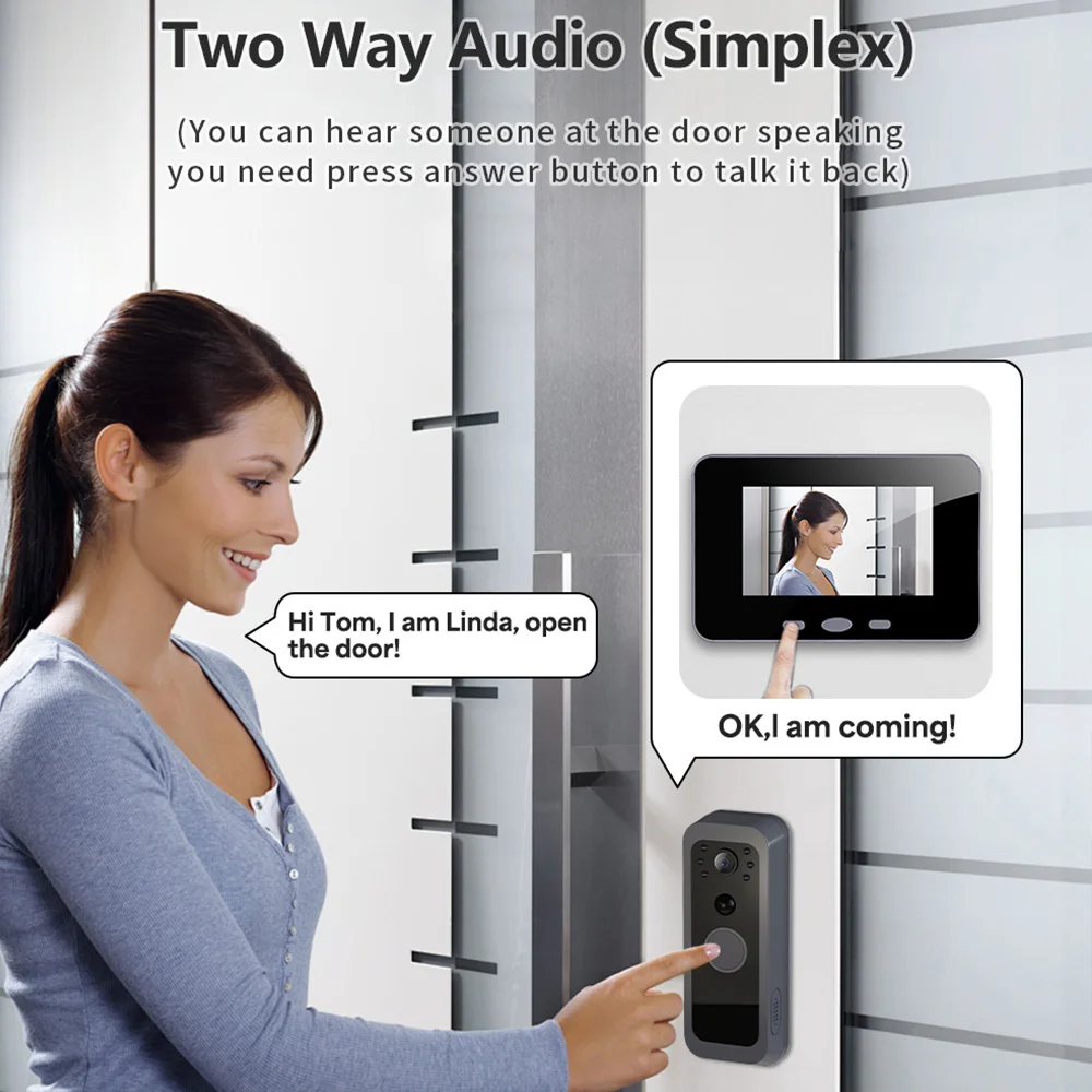 2,4 Ghz Draadloze Video Deurbel IP65 Buitenbewaking Tweeweg Audio Intercom Deurcamera PIR Bewegingsdetectie 4 'IPS Scherm