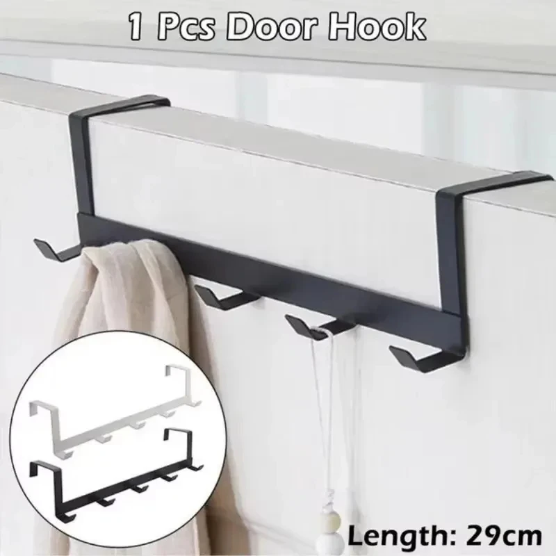 1 pieza de gancho para colgar puerta con cinco ganchos para ahorrar espacio en el hogar, fácil de instalar, estante de almacenamiento duradero para chaquetas de estilo moderno