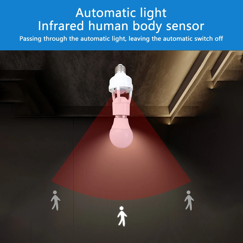 Sensore di movimento Base lampada a LED Convertitore presa E27 AC100-240V Portalampada Adattatore Interruttore PIR regolabile Induzione umana