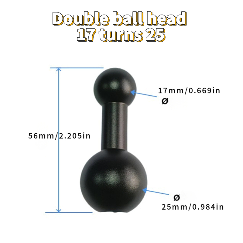 Cabeça esférica de liga de alumínio, 17mm/20mm/25mm, cabeça esférica dupla, biela, suporte de câmera de motocicleta, acessórios de transferência